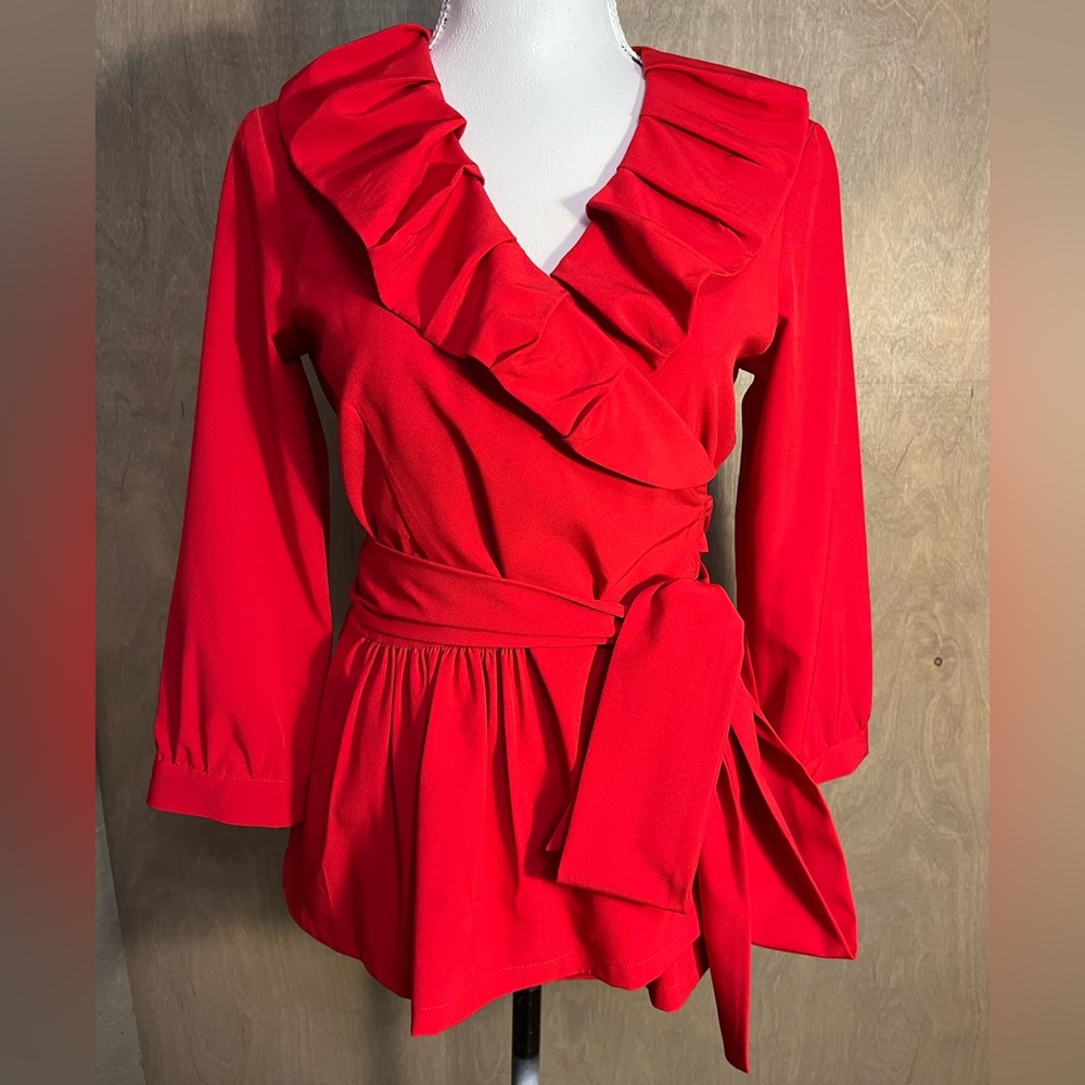 Elegant Red Ruffle Blouse from C2